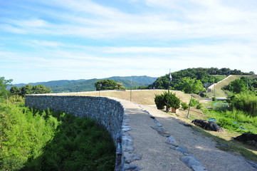 Fototapeta na wymiar Korean historic site No.386, Janggieupseong of Goryeo Dynasty, located in the Janggi-myeon, Pohang, Gyeongsangbuk-do, South Korea. It was filmed on June 13, 2019.