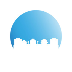 city skyline in blue circle background
