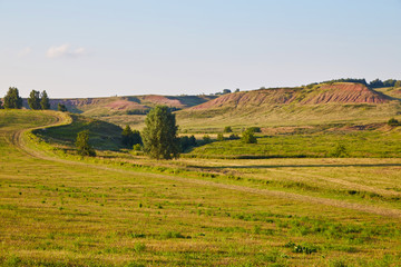 Landscape Summer landscape of the Bashkir nature with beautiful fields and hills resembling the nature of ItalyBashkir Fields