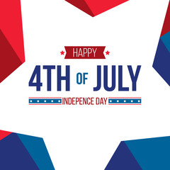 Happy 4th of July, Independence day on a big white stars. With red and blue background. Ready to use in flyers, posters, social media and decorations.
