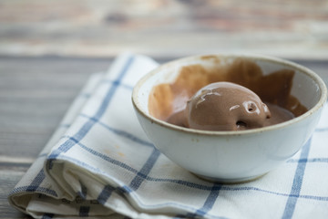 Melting chocolate ice cream in bowl