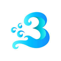 initial letter b logo design with blue wave style