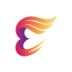 initial letter E logo design with wings shape
