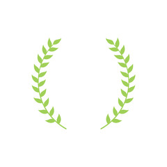 Circle frame from green silhouette of two laurel branches in flat style