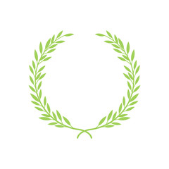 Greek wreath and heraldic round element with a green circular silhouette.