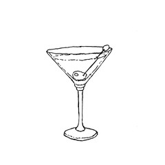 Martini Dry Coctail monochrome vector sketch illustration
