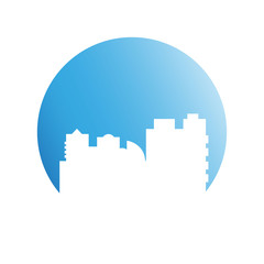 city skyline in blue circle background