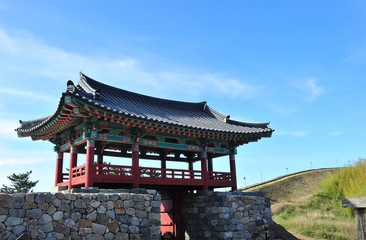 Obraz premium Korean historic site No.386, Janggieupseong of Goryeo Dynasty, located in the Janggi-myeon, Pohang, Gyeongsangbuk-do, South Korea. It was filmed on June 13, 2019.