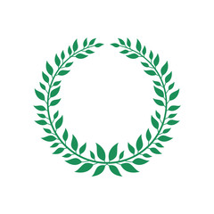 Green flat vector wreath isolated on white background, award champion symbol with round branch and leaves forming a laurel.