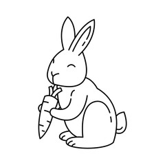 Cute Rabbit is holding a carrot Line art Design. vector illustration.
