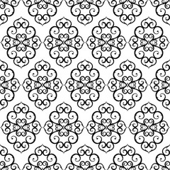 Ornament of curls, fantasy hearts.Seamless pattern. Vector background.
