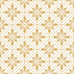 Vector background. Seamless pattern. Gold pattern of flowers and rhombuses.