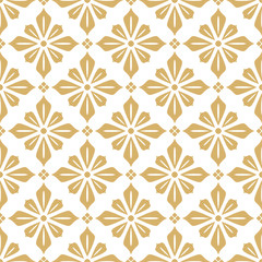 Vector background. Seamless pattern. Gold pattern of flowers and rhombuses.