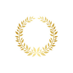 Golden wreath for award decoration, gold leaf frame for laurel prize and honor insignia
