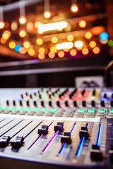 Plakat Sound recording studio mixer desk at a concert: professional music recording