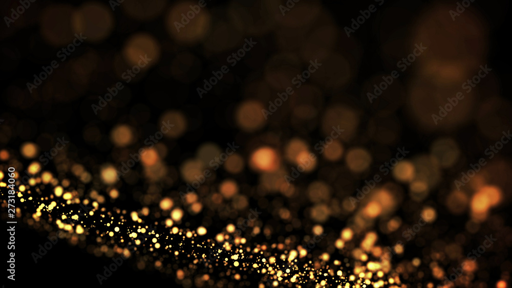 Poster gold particles glisten in the air, gold sparkles in a viscous fluid have the effect of advection wit