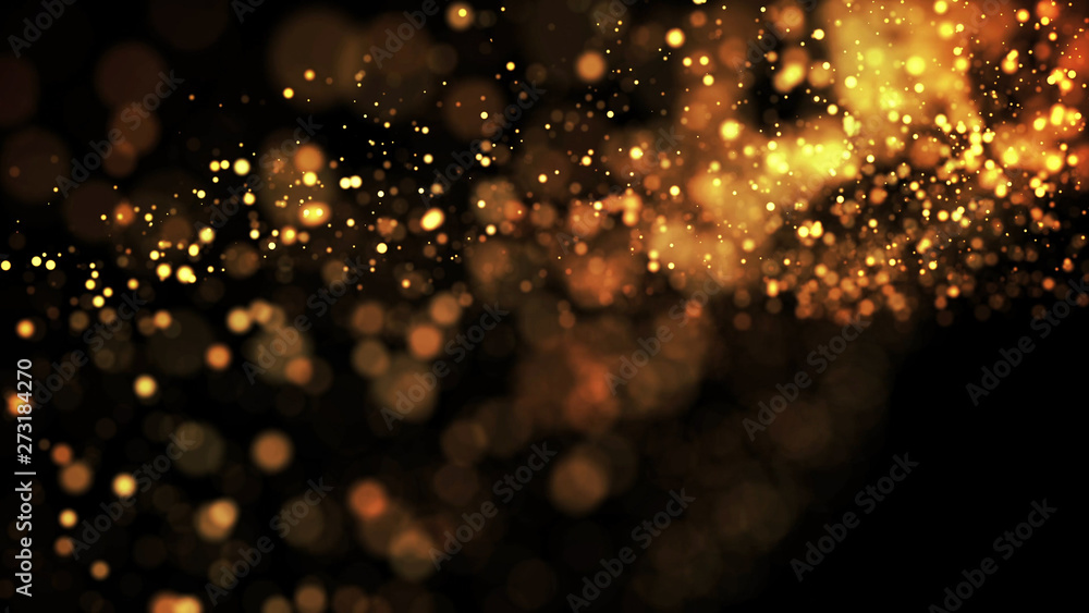 Poster gold particles glisten in the air, gold sparkles in a viscous fluid have the effect of advection wit