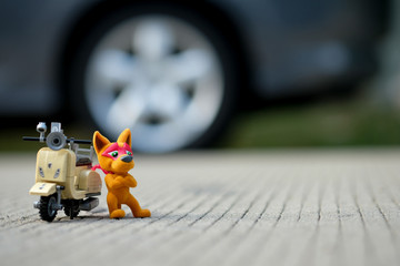 Small retro scooter with dog