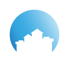 city skyline in blue circle background