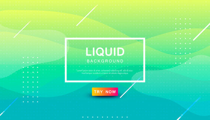 Modern blue and yellow dynamic background. Geometric fluid with halftone shape composition. 