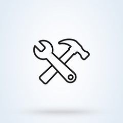 crossed wrench and hammer. Line art Simple modern icon design illustration