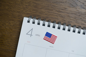 American Flag on April of the Calendar