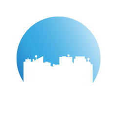 city downtown building in blue circle background