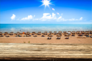 Fototapeta premium Summer background of free space for your decoration. Beach background with sun light. 