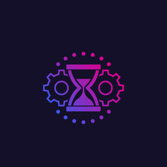 Obraz premium efficiency, time management, vector icon with sandglass and cogwheels