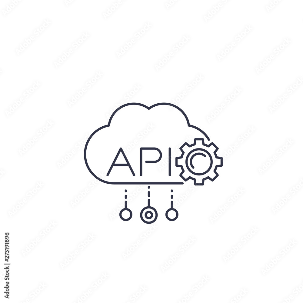 Poster cloud api, software integration line icon