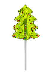 Christmas tree shaped lollipop isolated on white