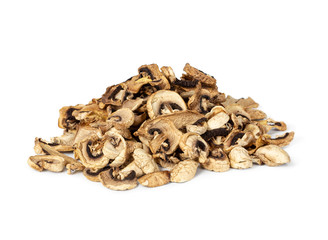 Dried sliced mushrooms isolated on white