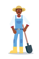 Male farmer holding shovel in hand illustration