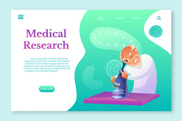 Medical research landing pagelayout. Senior scientist looking in microscope character