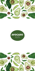 Creative layout made of watercolor avocado. Hand drawn tropical illustration. Flatlay design. Food concept for ecological product and advertising.