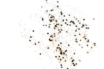 Golden glitter confetti isolated on white.