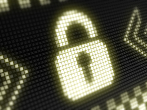 Lock icon. The bright inscription in a light board with big pixel. 