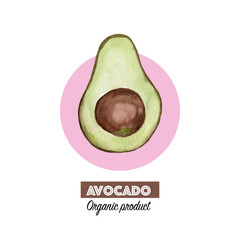 Creative layout made of watercolor avocado. Hand drawn tropical illustration. Flatlay design. Food concept for ecological product and advertising.