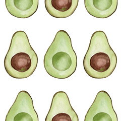 Seamless pattern with avocado. Tropical abstract background. Avocado the white background.