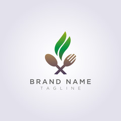 Logo spoon fork with leaves for your restaurant brand or business