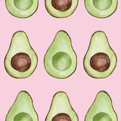 Seamless pattern with avocado. Tropical abstract background. Avocado the white background.