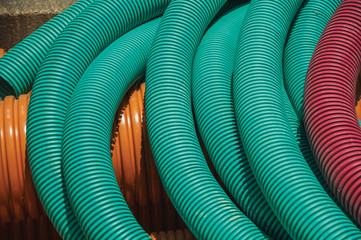 Plastic pipes for electrical wiring or cables on a construction site