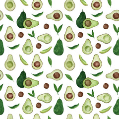 Seamless pattern with avocado. Tropical abstract background. Avocado the white background.