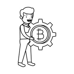 businessman lifting bitcoin icon vector illustrator