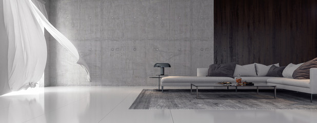 Modern interior design of living room 3D Rendering