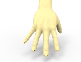 3d rendering of a spread out hand with wrist isolated in white background