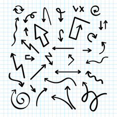 Hand drawn vector arrow collection, sketched style. Vector illustration.