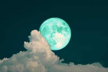 Naklejka na ściany i meble green strawberry moon back on silhouette heap cloud on night sky