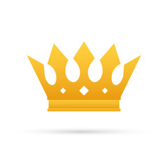 Crown of king isolated on white background. Gold royal icon. Vector stock illustration.