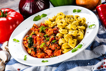 Tortellini with sausage and vegetables